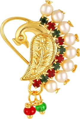 VIGHNAHARTA Pearl, Cubic Zirconia Gold-plated Plated Alloy Nose Ring