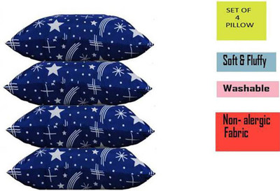 tijoriam Premium Blue Star Printed Microfibre Abstract Sleeping Pillow Pack of 4(Blue)