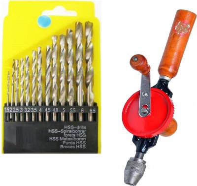 Toolhub Hand Drill Lever Machine & 13 Pcs Plastic Box Drill Bit Set Hand Tool Kit(14 Tools)