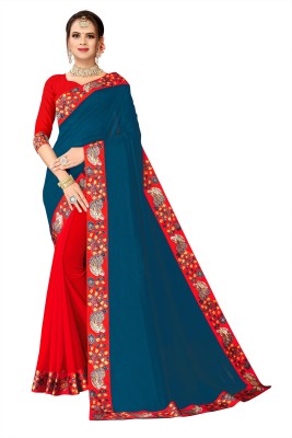 Kuki Solid/Plain Bollywood Art Silk Saree(Dark Blue)