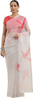 Rajnandini Printed Bollywood Organza Saree(Grey)