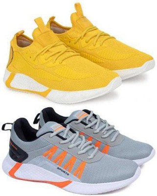 Saimon Training & Gym Shoes For Men(Yellow, Grey , 7)