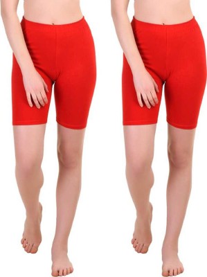 CKARFE Solid Women Red Cycling Shorts