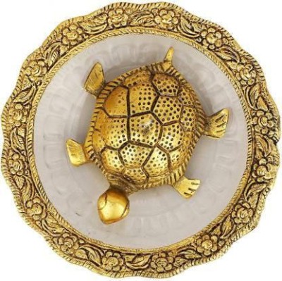 Cyan spritual Numeroastro Feng Shui/Vastu Metal Designer Turtle/Tortoise In Designer Golden Glass Plate For Wish Fulfilling (14 Cms)-The Turtoise or the Kachua represents the maximum age and longevity, stability, determination and will power. Tortoise Is Important In Both Vastu Shastra And In Feng S