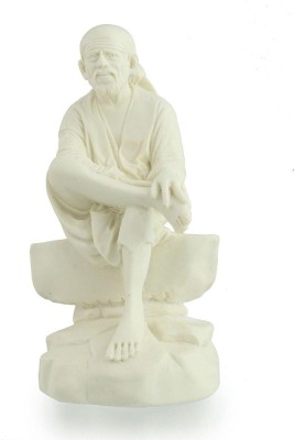Crafting Bear India Hand Carved Lord Sai Baba Resin Idol Meditation Sculpture Statue,3.5-inch Decorative Showpiece - 11 cm (Polyresin, White) Decorative Showpiece  -  11 cm(Polyresin, White)