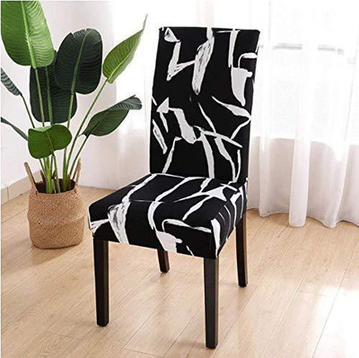 lukzer Polyester Abstract 1 Seater Chair Cover(Black, White Pack of 4)