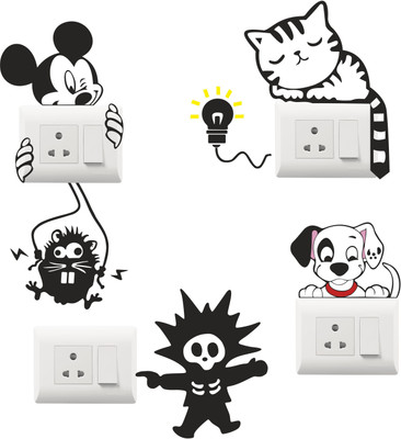 wildartcreation 38 cm Switch penal sticker of Reading cute cut , funny cat , happy cat for decoretiv Self Adhesive Sticker(Pack of 1)