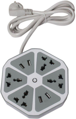 TrustShip ™ Hexagon Extension Board 1.8M Cable Multi Switched Socket With 4 USB Ports( 2 Amp Each) And 4 Socket 3 Pin Charging Station for Home & Office 4 Socket Extension Boards 4  Socket Extension Boards(Grey, 1.8 m, With USB Port)