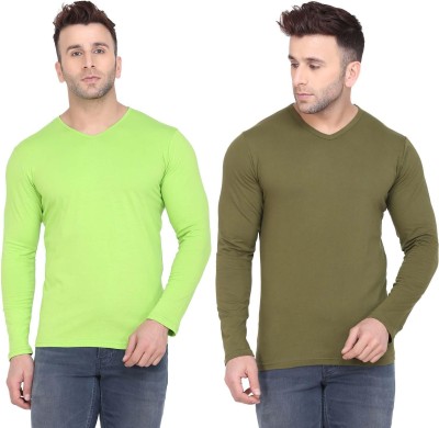 SWIFTLY Solid Men V Neck Green, Light Green T-Shirt