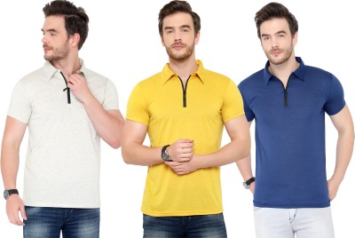 Tivy Solid Men Polo Neck White, Blue, Yellow T-Shirt