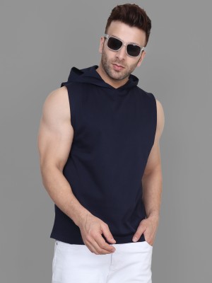 ChiChhore Solid Men Hooded Neck Black T-Shirt