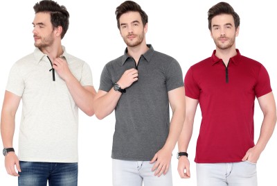 Adorbs Solid Men Polo Neck Red, White, Grey T-Shirt