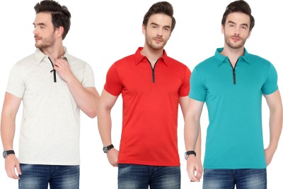 Adorbs Solid Men Polo Neck Red, White, Blue T-Shirt