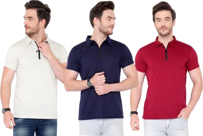 Tivy Solid Men Polo Neck Dark Blue, Maroon, Grey T-Shirt