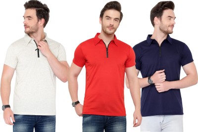 Adorbs Solid Men Polo Neck Red, Blue, Grey T-Shirt