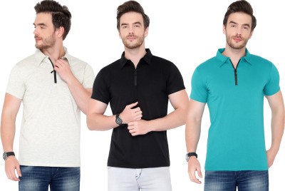 Adorbs Solid Men Polo Neck Multicolor T-Shirt