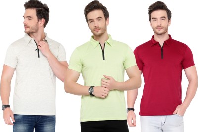 Tivy Solid Men Polo Neck Maroon, Grey, Light Green T-Shirt