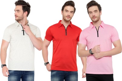 Adorbs Solid Men Polo Neck Red, White, Pink T-Shirt
