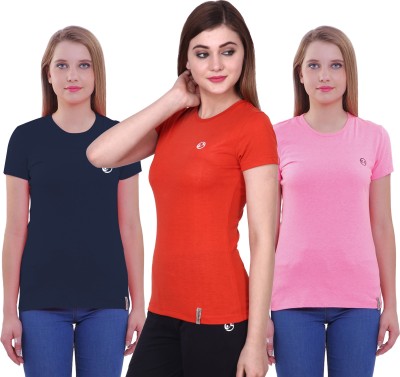 SHELLOCKS Solid Women Round Neck Red, Blue, Pink T-Shirt