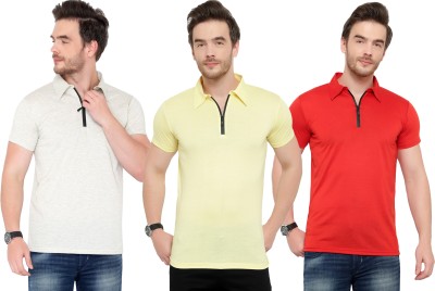 Tivy Solid Men Polo Neck Red, Grey, Yellow T-Shirt