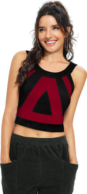 Stylish Fashion Casual Color Block Women Maroon, Black Top