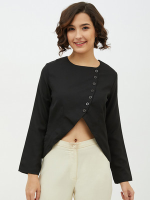 STYLESTONE Casual Full Sleeve Solid Women Black Top