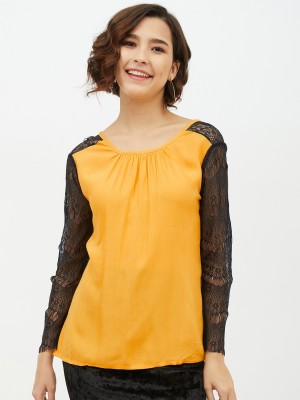 STYLESTONE Casual Full Sleeve Solid Women Black, Yellow Top