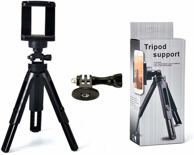 VibeX VXI-7 Foldable Shockproof Lightweight Tripod Support 7 + 3 inches with Holder Tripod(Black, Supports Up to 700 g)