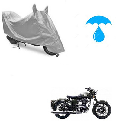 Atulit enterprises Two Wheeler Cover for Royal Enfield(Battle Green, Silver)