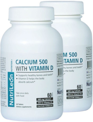 NutriLeon Calcium Vitamin D3 Supplement Natural Mineral 120 Tablets(2 x 60 No)