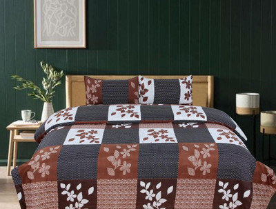IMMENSA 144 TC Polycotton Double Printed Flat Bedsheet(Pack of 1, Black & Brown)
