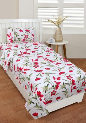 OSM 170 TC Polycotton Single Floral Flat Bedsheet(Pack of 1, Green)