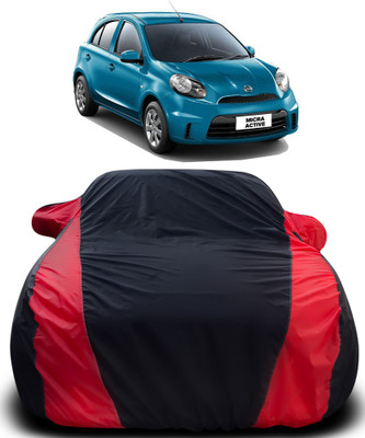 APNEK Car Cover For Nissan Micra Active (With Mirror Pockets)(Black, Red)