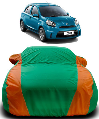 MoTRoX Car Cover For Nissan Micra Active (With Mirror Pockets)(Green, Orange)
