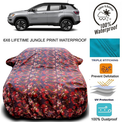 MoTRoX Car Cover For Jeep Compass (With Mirror Pockets)(Red, Green)