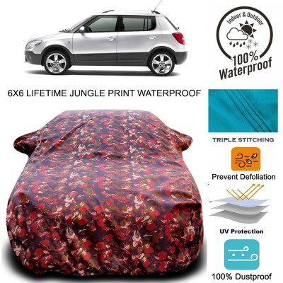 CoNNexXxionS Car Cover For Skoda Fabia Scout (With Mirror Pockets)(Red, Green)