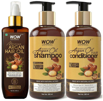 WOW SKIN SCIENCE Ultimate Moroccan Argan Oil Hair Kit - Shampoo - Conditioner - Hair Oil(3 Items in the set)