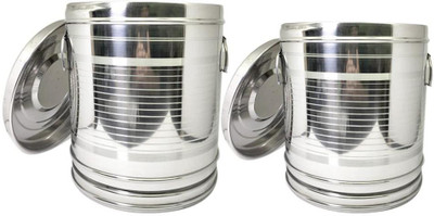 bartan hub Steel Grocery Container  - 10 L, 15 L(Pack of 2, Silver)