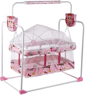Miss & Chief Baby Cradle, Baby Swing, Baby jhula, Baby palna, Baby Bedding, Baby Bed, Crib, Bassinet with Mosquito Net for 0-9 Months(Pink)