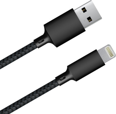 MOOZMOB Lightning Cable 1 m Nylon 3.4 Ampere Nylon Braided Fast Charging Lightning Cable(Compatible with All I-Phone Models, Black, One Cable)
