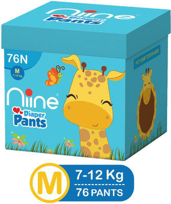 niine Cottony Soft Baby Diaper Pants with Wetness Indicator and Disposal Tape, MEGA BOX, Medium Size – M (76 Pieces)