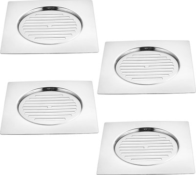 RUHE Floor Stainless Steel Push Down Strainer(12.7 cm Set of 4)