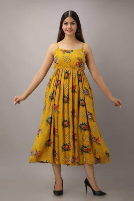 METRO-FASHION Women Gathered Yellow Dress