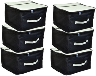 SH NASIMA UB-S-B/G-6 Nylon Wardrobe Bag Underbed Moisture Proof Cloth Storage Organiser with Zippered Closure & Handle SET OF 06 (BLACK/GREY) (SO) UB-S-B/G-6(Black, Grey)