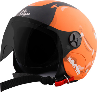 Steelbird Skip Toad Open Face ISI Certified Helmet for Kids Fitted with Clear Visor Motorbike Helmet(Matt Black Coral Orange with Smoke Visor)