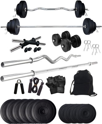 STARX 40 kg PVC 40KG Weight Plates with 3Ft Curl Rod and 5Ft Straight Rod with Gym Accessories Home Gym Combo (5KG x 6 Plates, 2.5KG x 4 Plates) Home Gym Combo