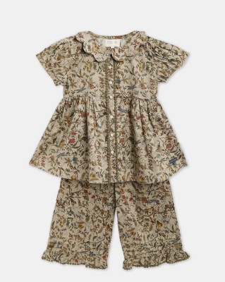 Cherry Crumble by Nitt Hyman Kids Nightwear Girls Floral Print Cotton Blend(Brown Pack of 1)