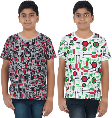 NOW OR NEVER Boys Printed Cotton Blend Slim T Shirt(Green, Pack of 2)