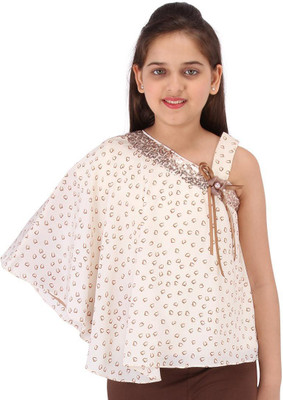 Cutecumber Girls Casual Polyester Top(Beige, Pack of 1)