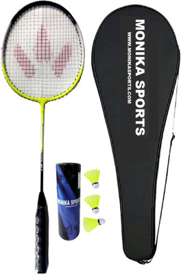 Monika Sports 2000 SIngle Shaft Racquet with 3 Nylon Shuttle & Cover Badminton Kit